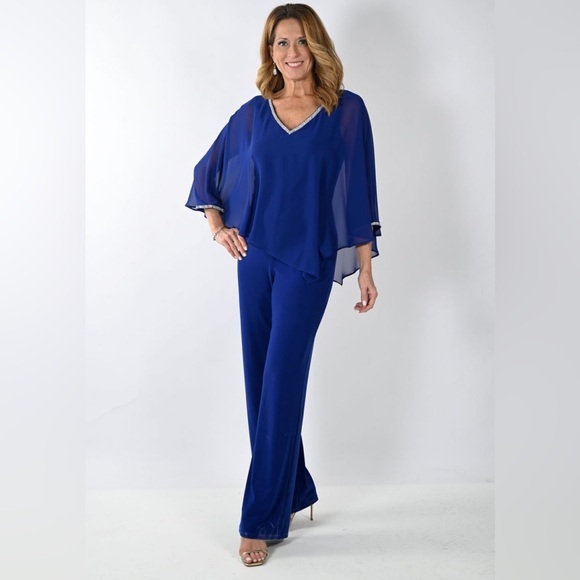Frank Lyman Design Pants - Frank Lyman NWT Women's Imperial Blue Pants‎ Outfit w/ Chiffon Overlay Size L